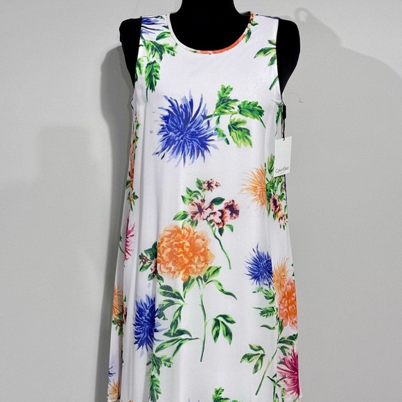 Calvin Klein NWT Elegant CREAM/LILAC Trapeze Floral Printed Chiffon Gown, size 8 - Picture 2 of 11